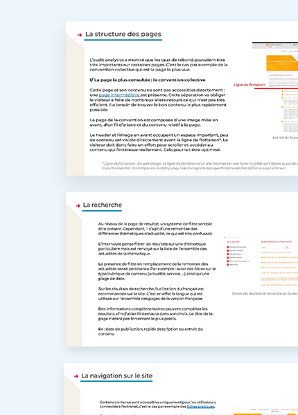 Pages extraites d'un document de synthèse d'un audit ergonomique 
